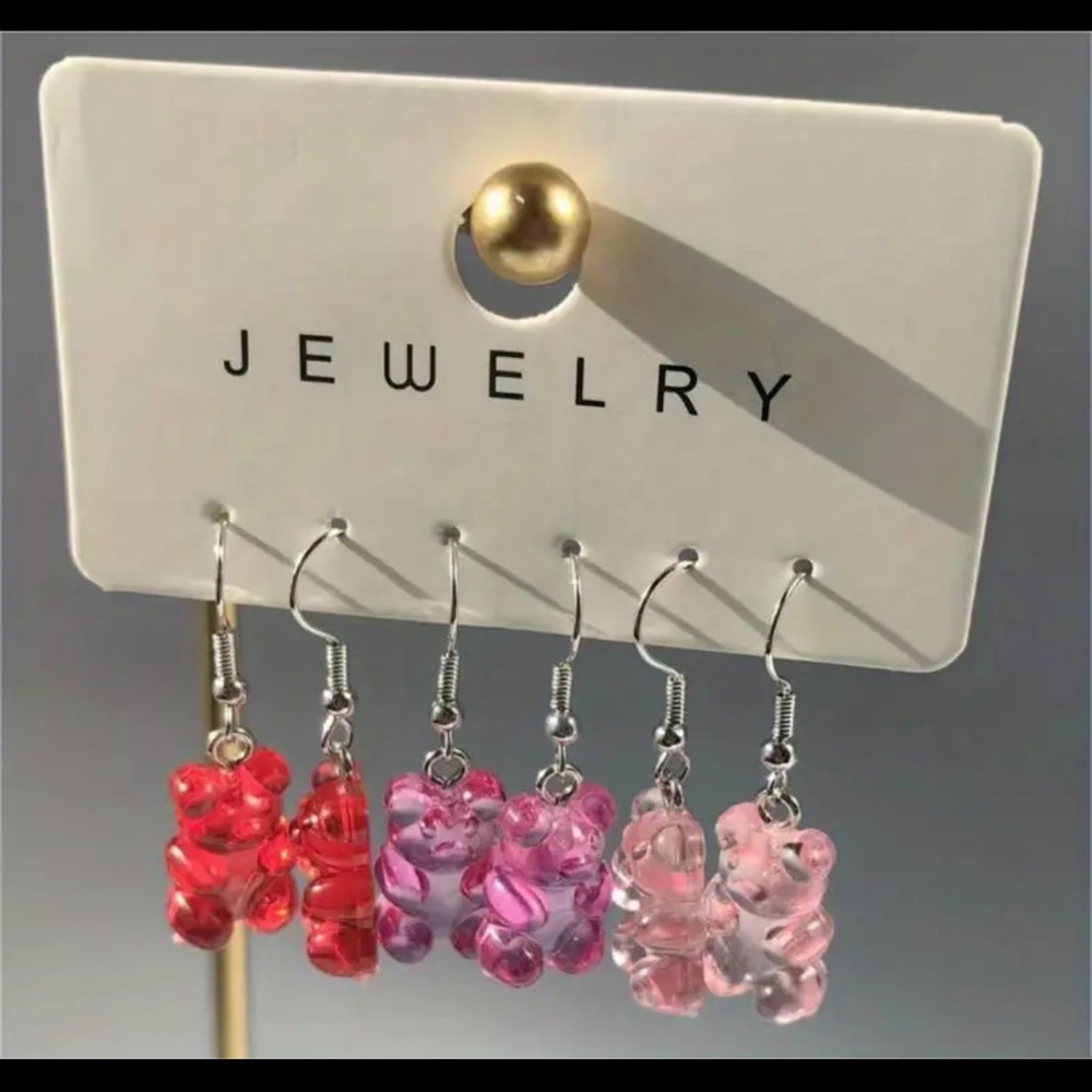 3 Pairs Candy Bear Charm Drop Earrings